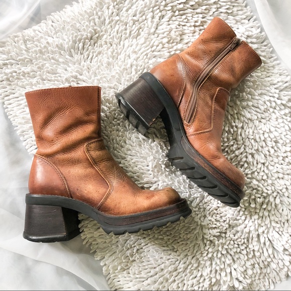Brown leather chunky boots Clearance